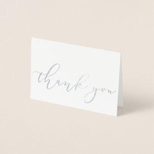 Simple Elegant White Silver Foil Script Thank You Foil Card