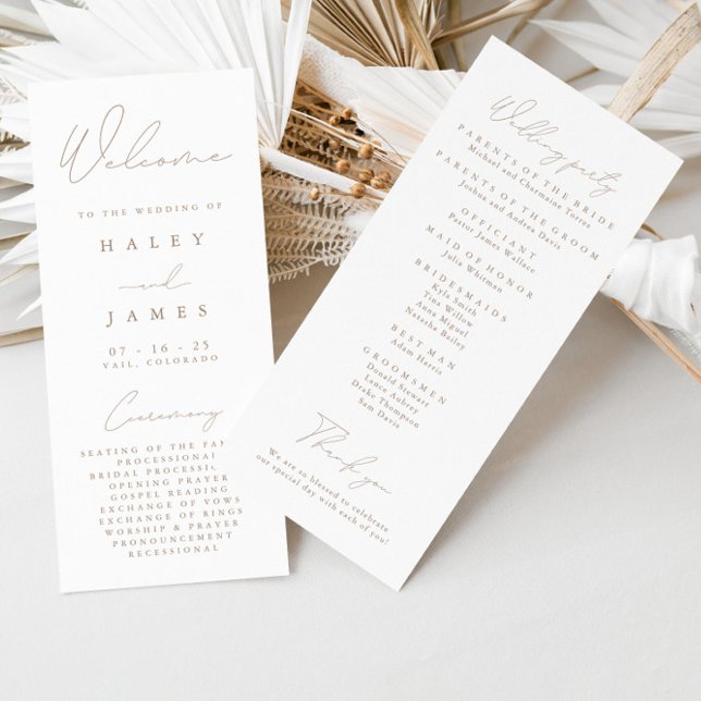 Simple Elegant White & Taupe Wedding Program Menu (Simple Elegant White & Taupe Wedding Program)