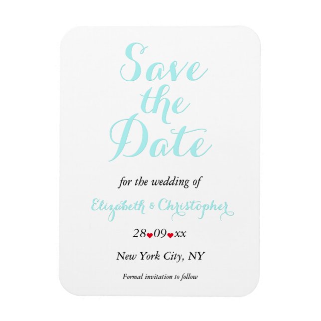 Simple Elegant White Teal Wedding Save The Date Magnet (Vertical)