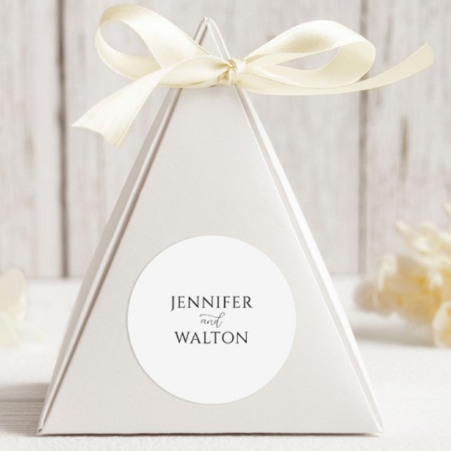 Simple Elegant white wedding Classic Round Sticker (Creator Uploaded)