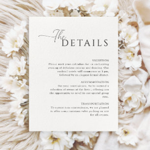 Simple Elegant white wedding details Enclosure Card