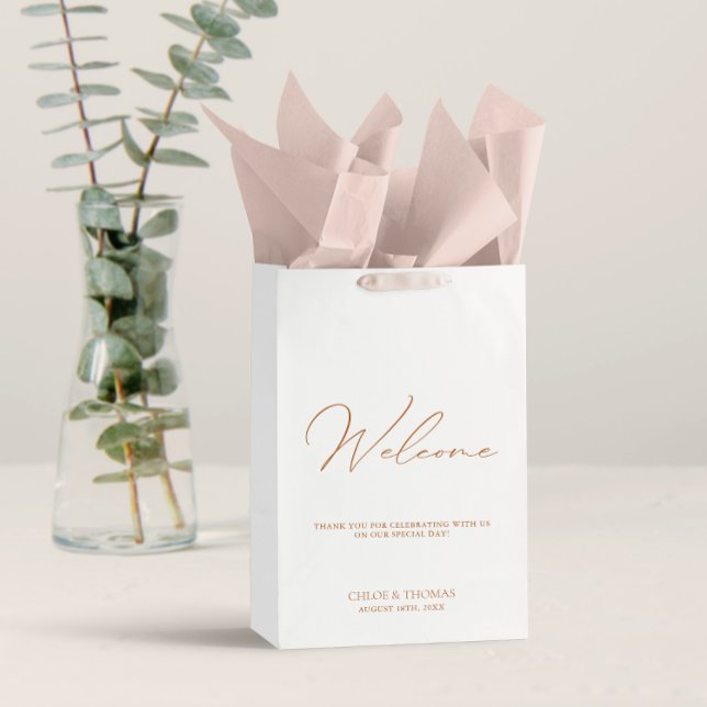Simple Elegant White Wedding Welcome Thank You  Medium Gift Bag (Creator Uploaded)