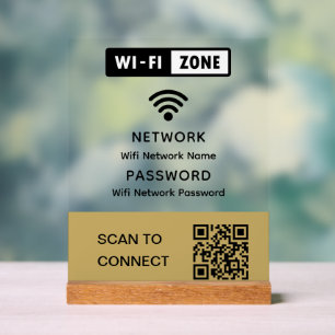 Simple Elegant Wifi QR Code Network Password  Acrylic Sign