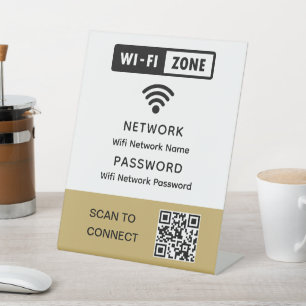 Simple Elegant Wifi QR Code Network Password  Pedestal Sign