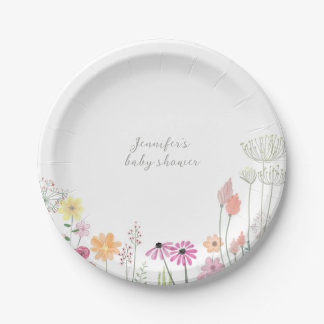 Simple Elegant Wildflower Baby Shower  Paper Plate (Front)