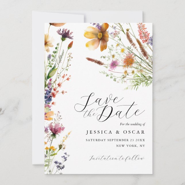 Simple Elegant Wildflower Spring Summer Wedding Save The Date (Front)