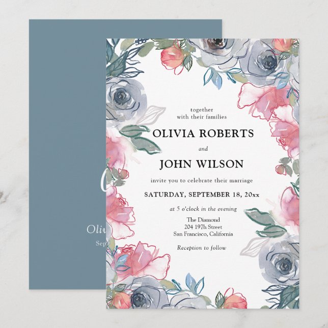 Simple Elegant Wildflower Wedding Invitation (Front/Back)