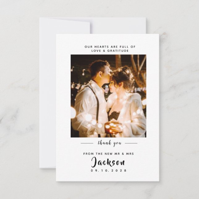 Simple elegant with photo Wedding Thank You Card (Front)