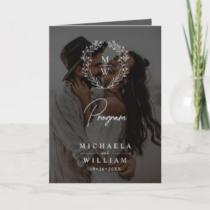 Simple Elegant Wreath 4-Photo Text Overlay Wedding Programme