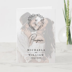 Simple Elegant Wreath 4-Photo Text Overlay Wedding Programme