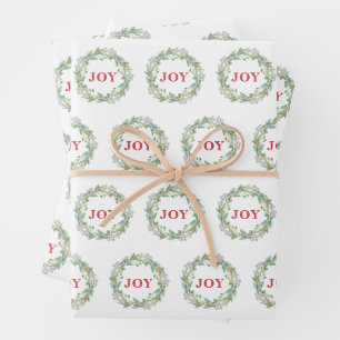 Simple Elegant Wreath Joy Modern Christmas Wrapping Paper Sheet
