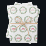Simple Elegant Wreath Joy Modern Christmas Wrapping Paper Sheet<br><div class="desc">Elegant Christmas wrapping paper sheets featuring "Merry Christmas" in red surrounded by a greenery wreath.  These holiday wrapping paper sheets are sure to add a festive touch to your Christmas gifts.</div>