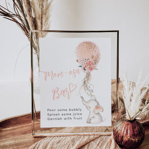 Simple Elephant & Balloon Baby Shower momosa bar Poster