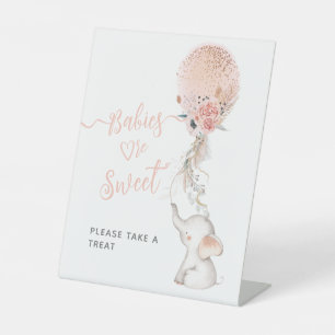 Simple Elephant & Balloon Baby Shower sweet treat Pedestal Sign