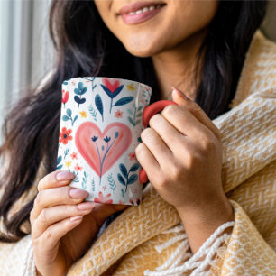 SIMPLE ELIGANT RED FLORAL AND HEART VALENTINE'S MUG