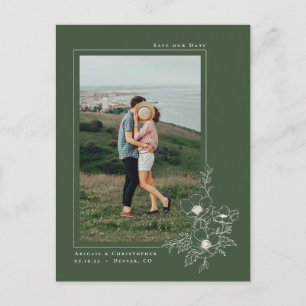 Simple Emerald Anemone Art Floral Save the Date Announcement Postcard