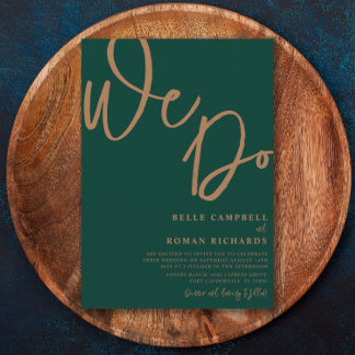 Simple Emerald & Gold Calligraphy Wedding  Invitation