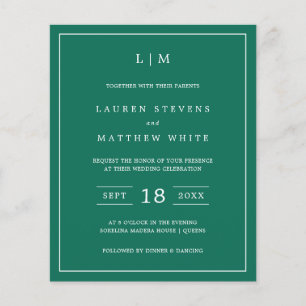 Simple Emerald Green Budget Wedding Invitation
