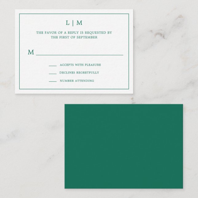 Simple Emerald Green Elegant Wedding Mini RSVP Card (Front/Back)