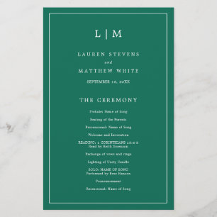 Simple Emerald Green Elegant Wedding Program