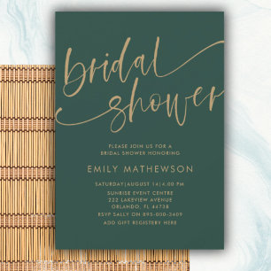 Simple Emerald Green & Gold Bridal Shower Invitation