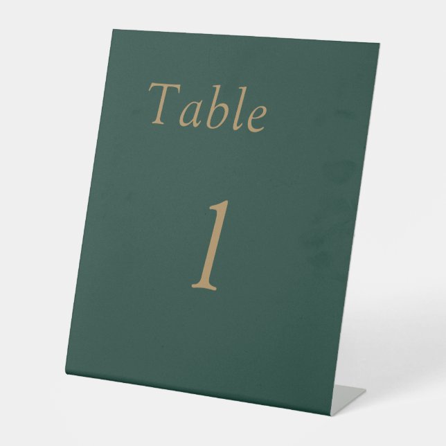 Simple Emerald Green Gold Wedding Table Number Pedestal Sign (Front)