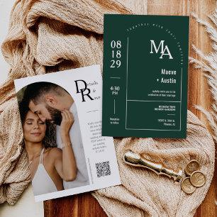 Simple Emerald Green Modern Minimal Arch QR Code Invitation