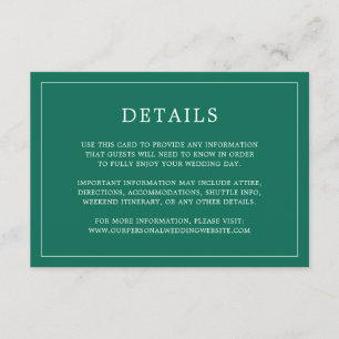 Simple Emerald Green Monogram Elegant Wedding Enclosure Card