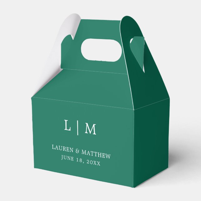 Simple Emerald Green Monogram Elegant Wedding Favour Box (Front Side)