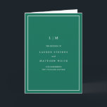 Simple Emerald Green Monogram Elegant Wedding Programme<br><div class="desc">Simple folded wedding program featuring a modern yet elegant design. The cover has your two initial monogram along with your wedding details in white over a jewel tone emerald green background. The inside has your wedding party on the left side and your order of ceremony on the right side. The...</div>