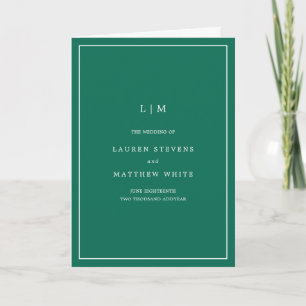Simple Emerald Green Monogram Elegant Wedding Programme