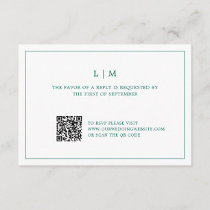 Simple Emerald Green Monogram Elegant Wedding RSVP Card