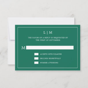 Simple Emerald Green Monogram Elegant Wedding RSVP Card