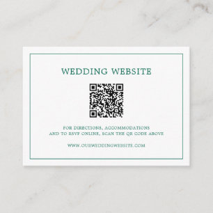 Simple Emerald Green Monogram QR Code Wedding Enclosure Card