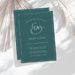 Simple Emerald Green Monogram Wedding Invitation<br><div class="desc">Simple Emerald Green Monogram Wedding Invitation. Stylishly impress your wedding guests with this trendy dark green wedding invitation featuring a beautiful white script, with the bride and groom's initials on an emerald green background. This Invitation has a stunning forest green design, with modern and minimal vibes, perfect for your simple,...</div>