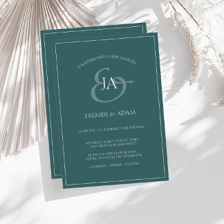 Simple Emerald Green Monogram Wedding Invitation