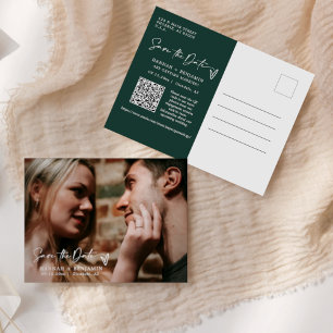 Simple Emerald Green Save the Date QR Code Photo Postcard