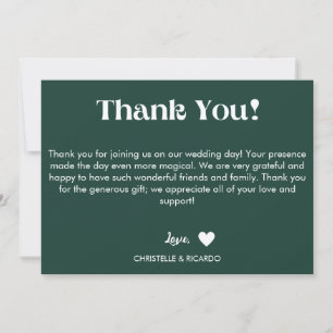 Simple emerald green script wedding thank you   announcement