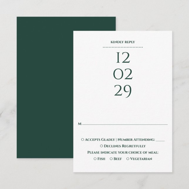 Simple Emerald Green Special Date Wedding RSVP Card (Front/Back)