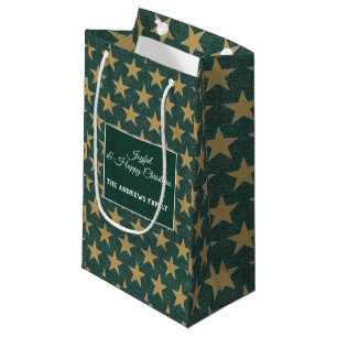 Simple Emerald Green & Star Gold Christmas Small Gift Bag