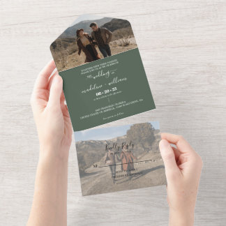 Simple Emerald Green Trendy Photo Wedding All In One Invitation