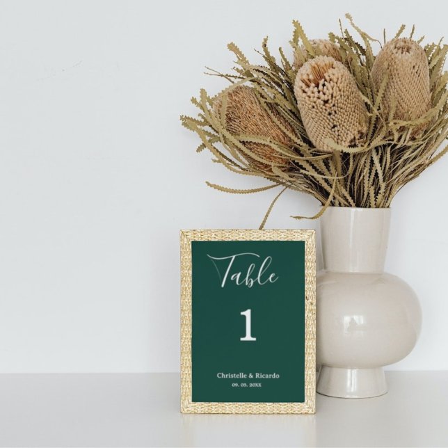 Simple emerald green wedding calligraphy script  table number (Creator Uploaded)