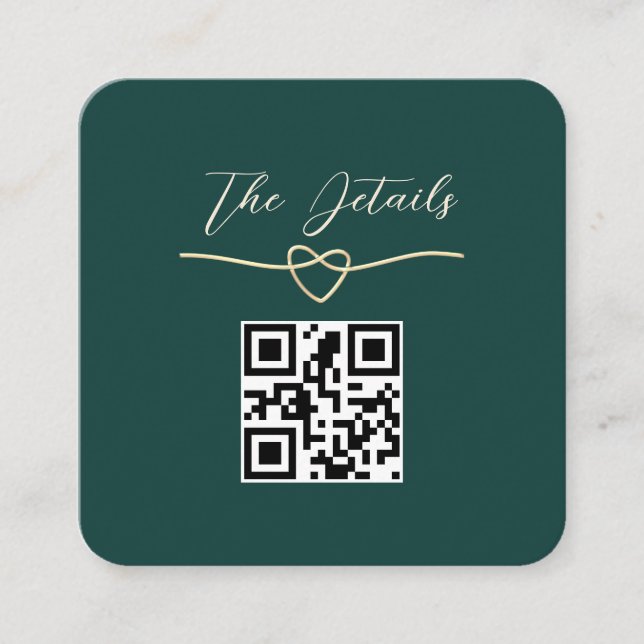 Simple Emerald Green Wedding QR code Details Enclosure Card (Front)