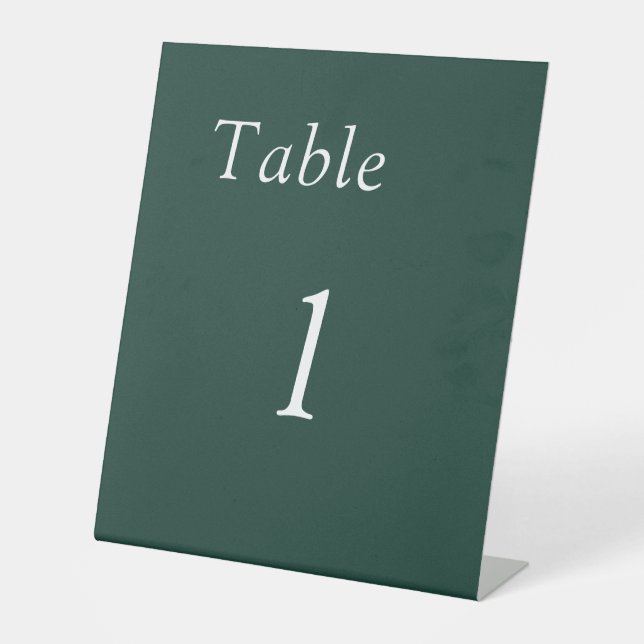 Simple Emerald Green Wedding Table Number Pedestal Sign (Front)