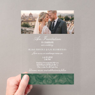 Simple Emerald Lake Batik Custom Photo Acrylic  Invitations