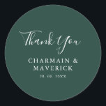 Simple Emerald White Text Wedding Classic Round Sticker<br><div class="desc">Add an elegant touch to your wedding décor with our Simple Emerald White Text Wedding Classic Round Sticker. Featuring a rich emerald background and crisp white text, this sticker is perfect for sealing wedding invitations, decorating favour boxes, or adding a personal touch to any wedding item. The minimalist yet timeless...</div>