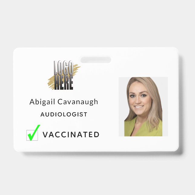 Simple Employee Photo Business Logo Vaccinated  ID Badge (Front)