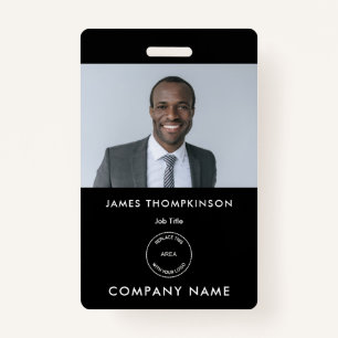 Simple Employee Photo ID Name Logo Black ID Badge