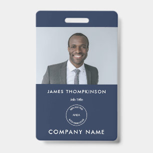 Simple Employee Photo ID Name Logo Navy Blue Badge