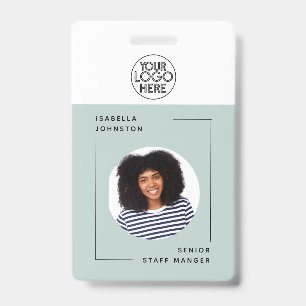 Simple Employee Photo ID   QR Barcode Green Badge